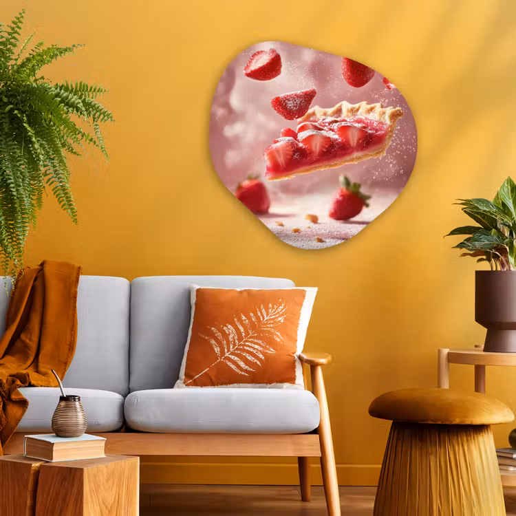 Aardbei - Taart- Eten - Roze Wandcirkel Organisch Plexiglas middel -sfeer4