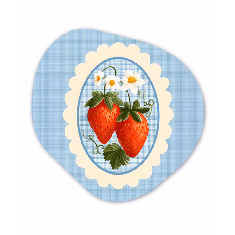 Aardbeien - Lijst - Rood - Geruit Wandcirkel Organisch Plexiglas middel -3d