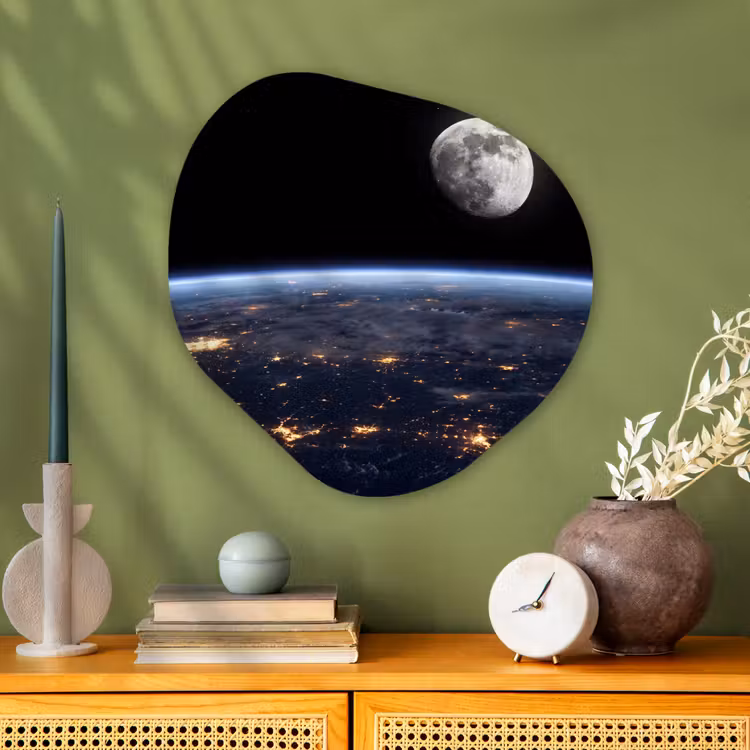Organisch schilderij glas - Aarde - Nacht - Ruimte - Aarde - Nacht - Ruimte Wandcirkel Organisch Plexiglas middel