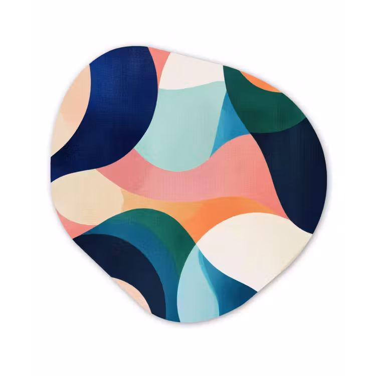 Abstract - Blauw - Roze Wandcirkel Organisch Plexiglas middel -3d