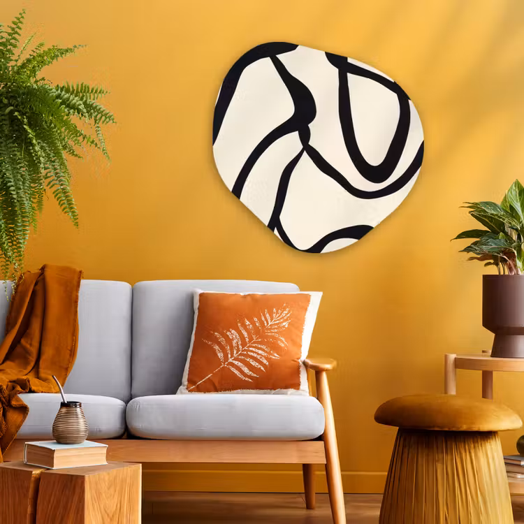 Abstract - Lijnen - Modern - Beige Wandcirkel Organisch Plexiglas middel -sfeer4