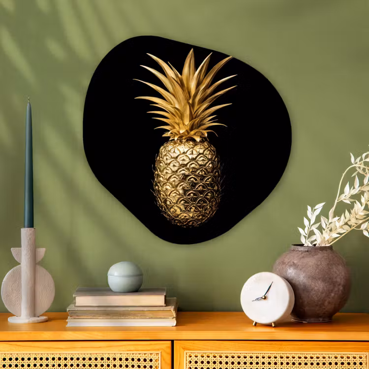 Ananas - Zwart - Goud - Luxe Wandcirkel Organisch Plexiglas middel -sfeer2