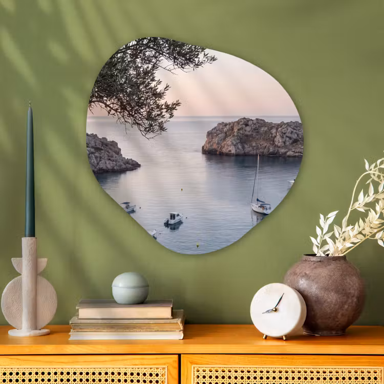 Organisch schilderij glas - Baai - boten - zonsondergang - Baai - boten - zonsondergang Wandcirkel Organisch Plexiglas middel