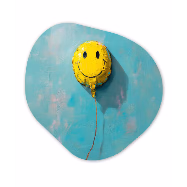 Ballon - Geel - Smiley Wandcirkel Organisch Plexiglas middel -3d