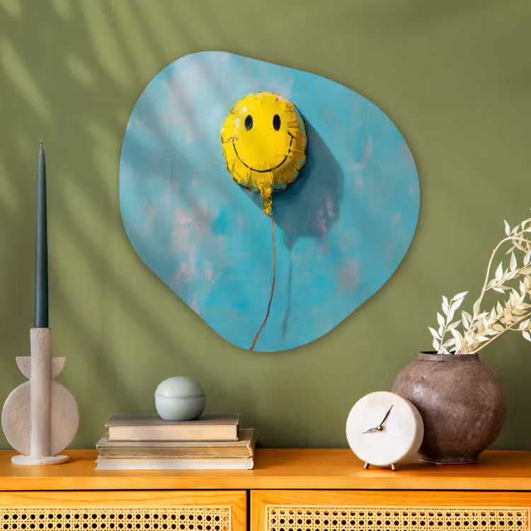Ballon - Geel - Smiley Wandcirkel Organisch Plexiglas middel -sfeer2