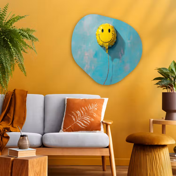 Ballon - Geel - Smiley Wandcirkel Organisch Plexiglas middel -sfeer4