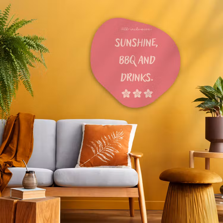 BBQ - Quote - Roze - Zomer Wandcirkel Organisch Plexiglas middel -sfeer4