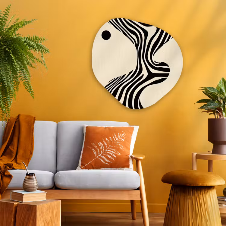 Beige - Lijnen - Golvend - Abstract Wandcirkel Organisch Plexiglas middel -sfeer4
