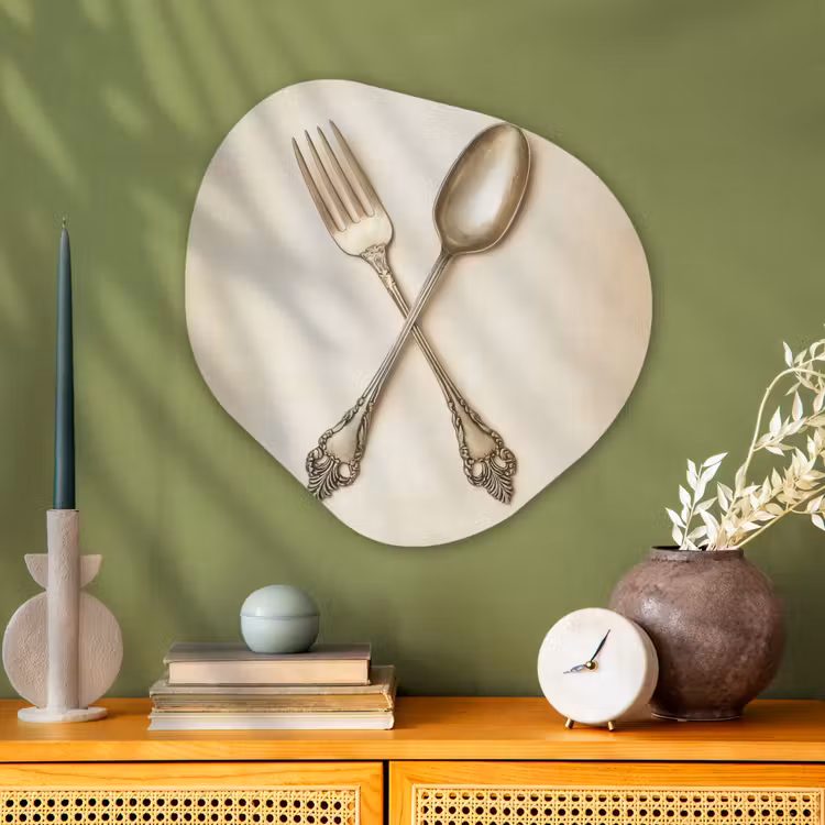 Beige - Vintage - Bestek Wandcirkel Organisch Plexiglas middel -sfeer2
