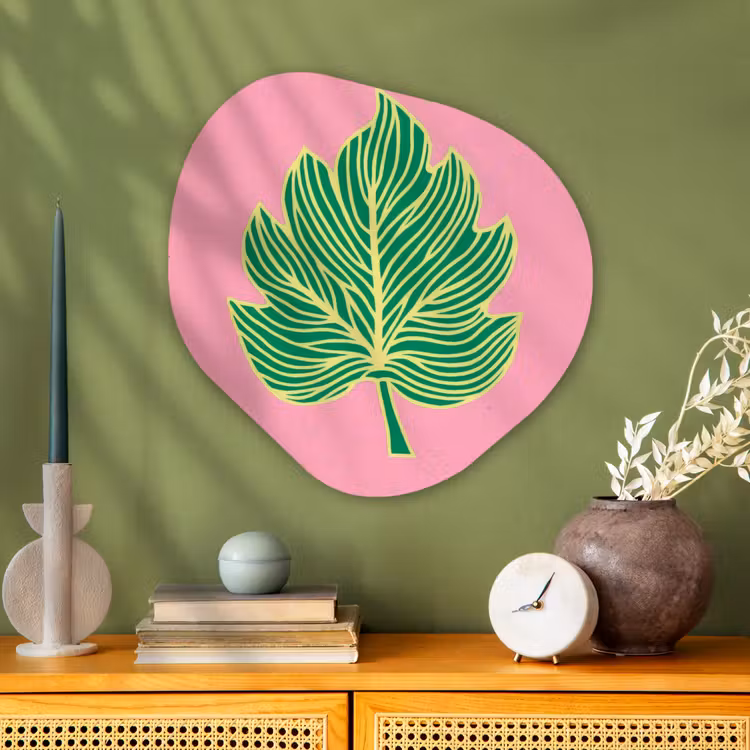 Blad - Groen - Illustratie - Minimalistisch Wandcirkel Organisch Plexiglas middel -sfeer2