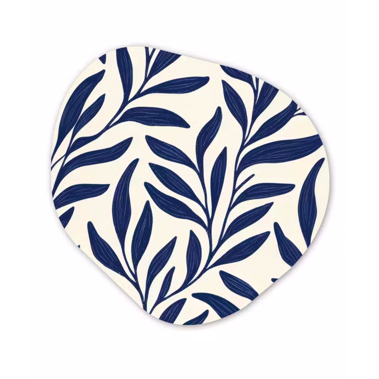 Bladeren - Klimop - Donkerblauw Wandcirkel Organisch Plexiglas middel -3d