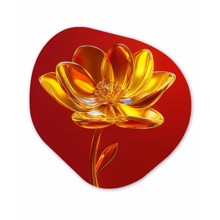 Bloem - Goud - Glazen Wandcirkel Organisch Plexiglas middel -3d