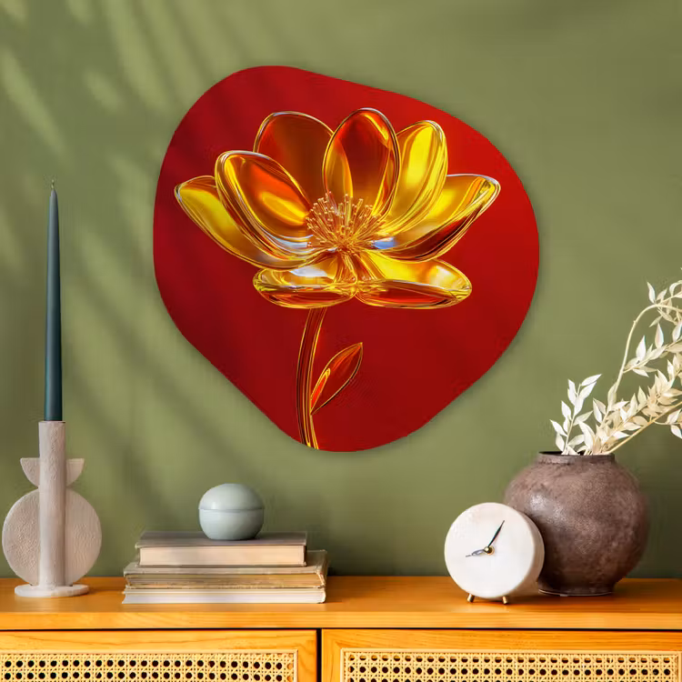 Bloem - Goud - Glazen Wandcirkel Organisch Plexiglas middel -sfeer2