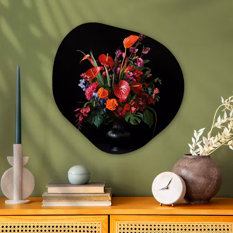 Bloemen - Boeket - Sierlijk Wandcirkel Organisch Plexiglas middel -sfeer2