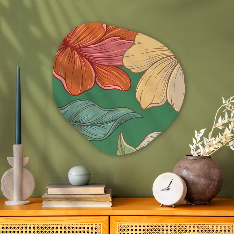 Organisch schilderij glas - Bloemen - Groen - Illustratie - Bloemen - Groen - Illustratie Wandcirkel Organisch Plexiglas middel