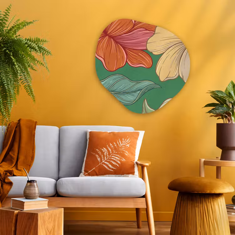 Organisch schilderij glas - Bloemen - Groen - Illustratie - Bloemen - Groen - Illustratie Wandcirkel Organisch Plexiglas middel