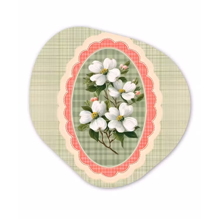 Bloemen - Illustratie - Geruit - Groen Wandcirkel Organisch Plexiglas middel -3d