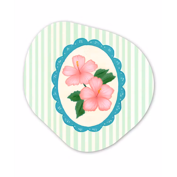 Bloemen - Ovaal - Strepen - Groen Wandcirkel Organisch Plexiglas middel -3d