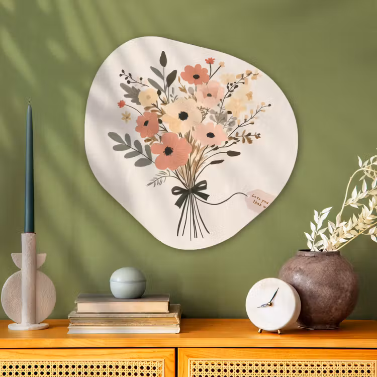 Bloemen - Quote - Beige - Lint Wandcirkel Organisch Plexiglas middel -sfeer2