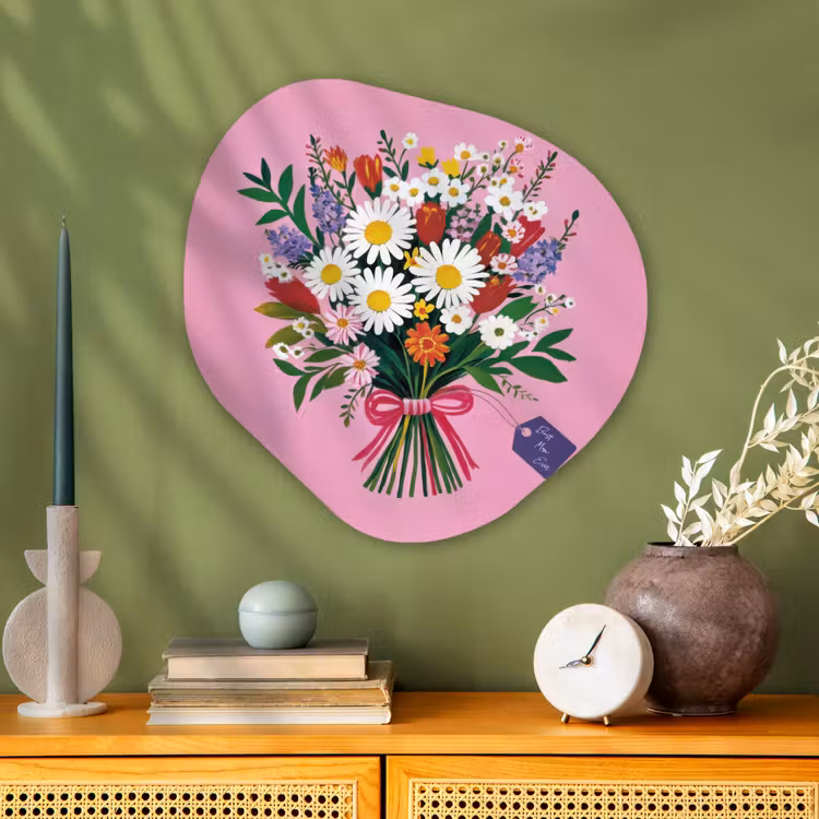 Bloemen - Quote - Kaartje - Kleurrijk Wandcirkel Organisch Plexiglas middel -sfeer2