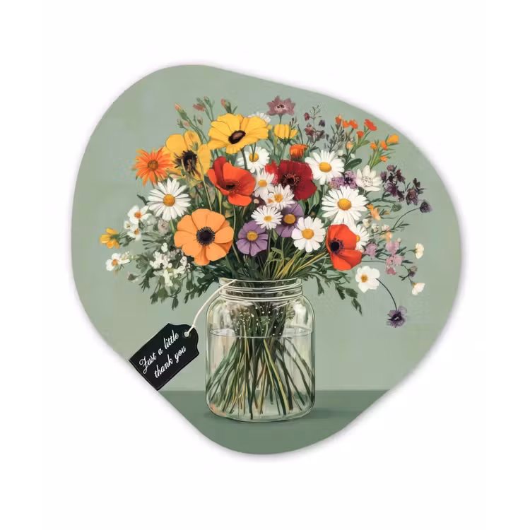Bloemen - Vaas - Kaartje Wandcirkel Organisch Plexiglas middel -3d