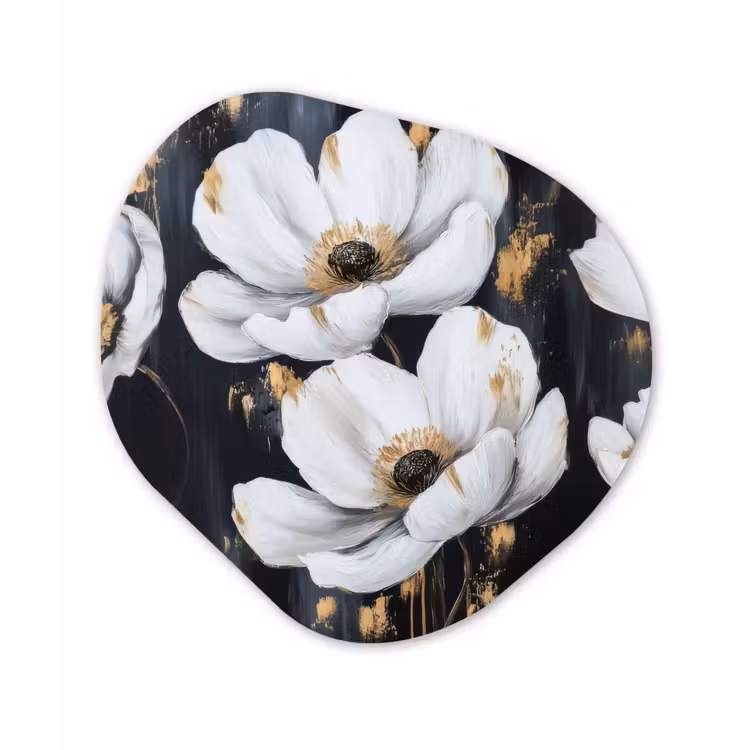 Bloemen - Wit - Abstract Wandcirkel Organisch Plexiglas middel -3d