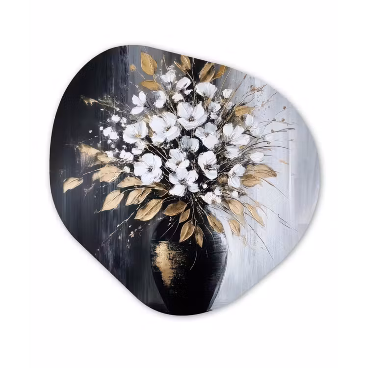 Bloemen - Wit - Vaas - Abstract Wandcirkel Organisch Plexiglas middel -3d