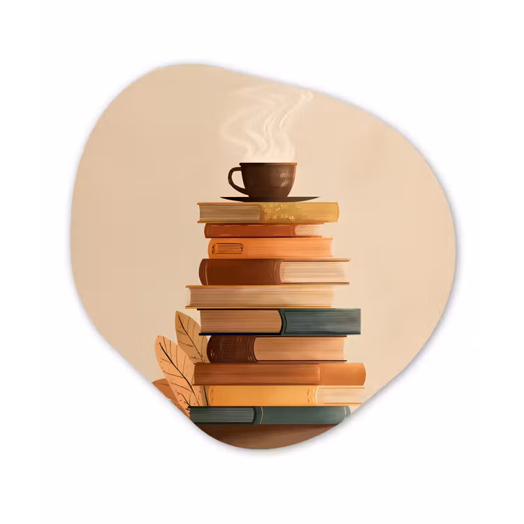 Boeken - Toren - Koffie - Beige Wandcirkel Organisch Plexiglas middel -3d