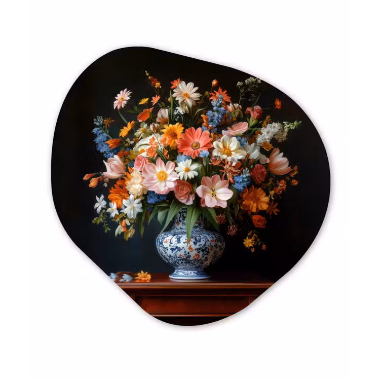 Boeket - Roze - Bloemen - Vaas Wandcirkel Organisch Plexiglas middel -3d