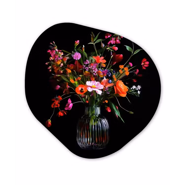 Boeket - Veldbloemen - Vaas Wandcirkel Organisch Plexiglas middel -3d