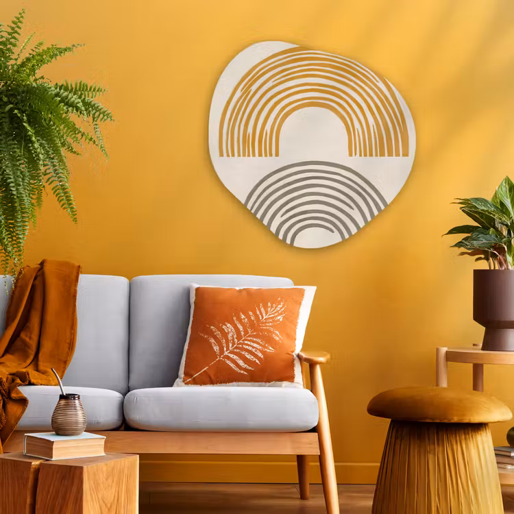 Bogen - Lijnen - Oranje - Minimalistisch Wandcirkel Organisch Plexiglas middel -sfeer4