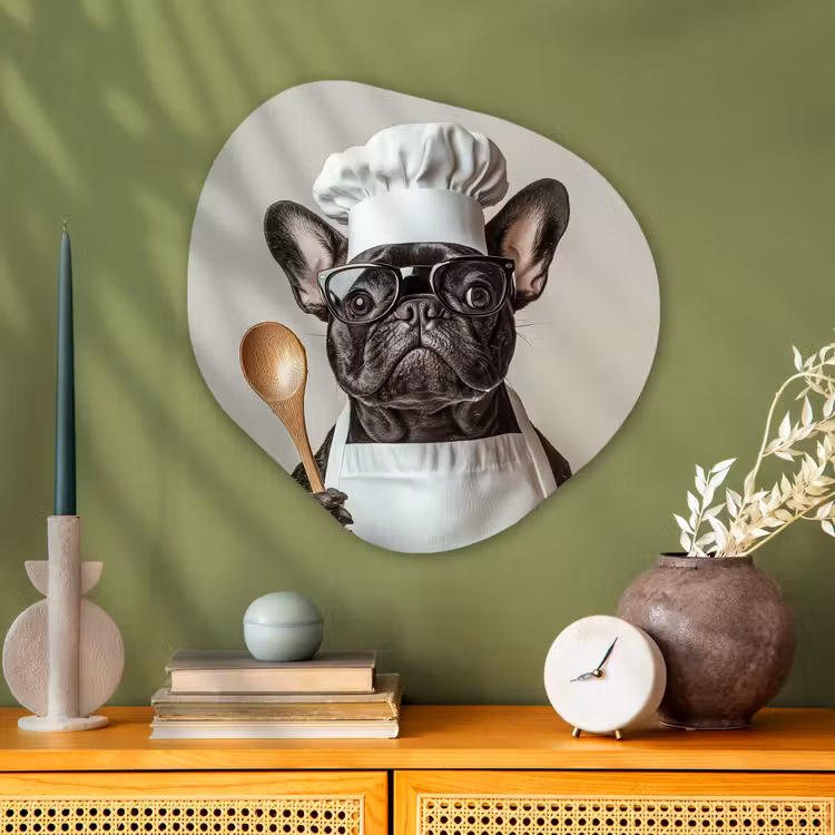 Bril - Hond - Kok Wandcirkel Organisch Plexiglas middel -sfeer2