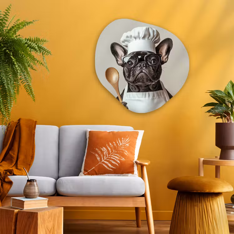 Bril - Hond - Kok Wandcirkel Organisch Plexiglas middel -sfeer4