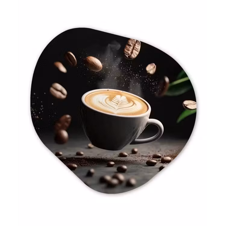 Cappuccino - Kop - Bonen - Bruin Wandcirkel Organisch Plexiglas middel -3d