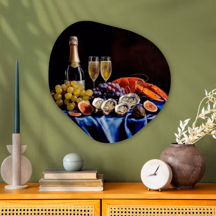 Champagne - Luxe - Oesters Wandcirkel Organisch Plexiglas middel -sfeer2