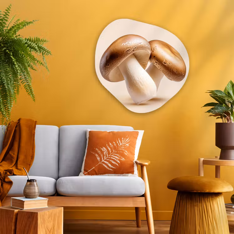 Champignons - Zacht - Beige Wandcirkel Organisch Plexiglas middel -sfeer4
