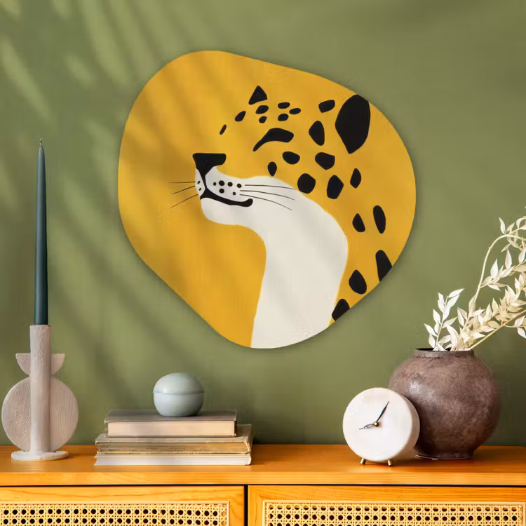 Cheetah - Illustratie - Geel Wandcirkel Organisch Plexiglas middel -sfeer2