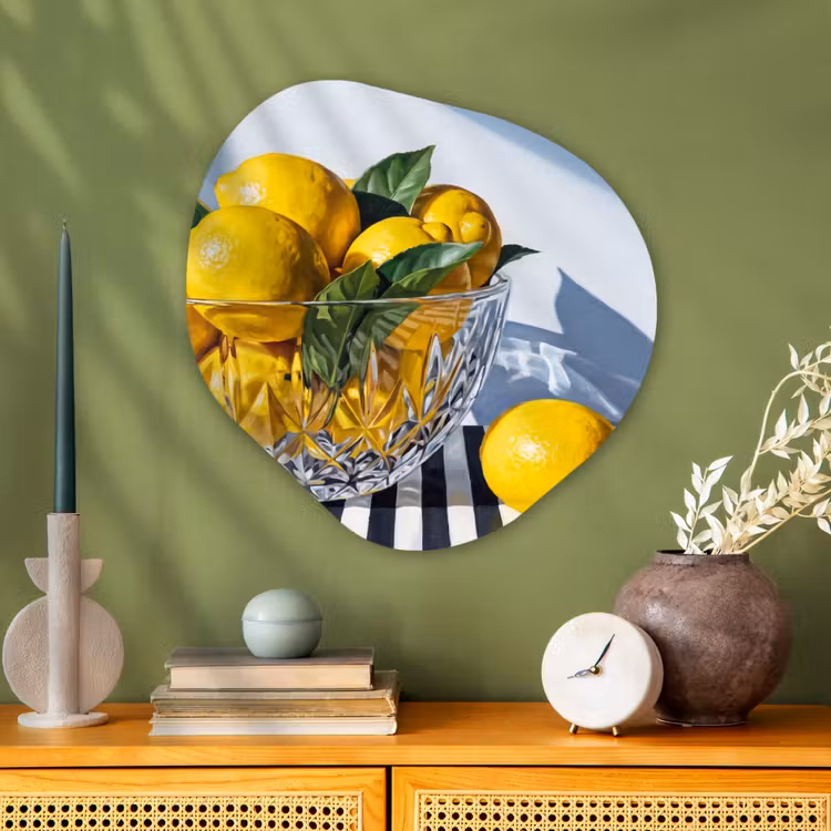 Organisch schilderij glas - Citroenen - Fruit - Geel - Citroenen - Fruit - Geel Wandcirkel Organisch Plexiglas middel