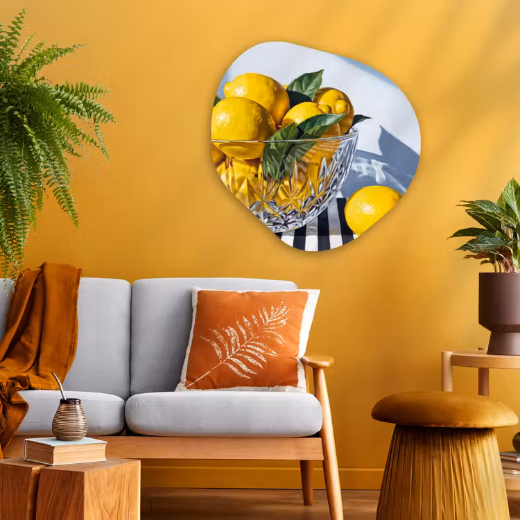 Organisch schilderij glas - Citroenen - Fruit - Geel - Citroenen - Fruit - Geel Wandcirkel Organisch Plexiglas middel