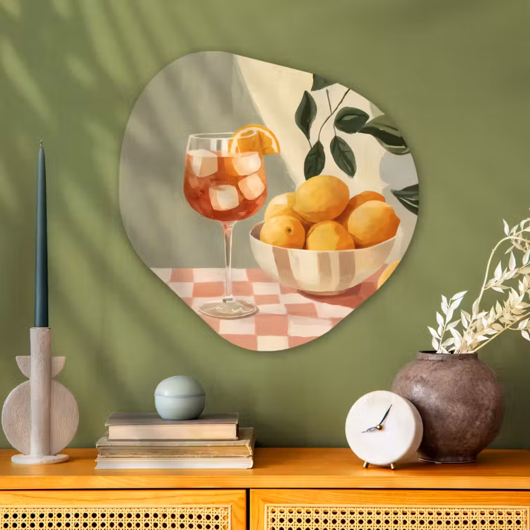 Citroenen - Glas - Tafelkleed - Geblokt Wandcirkel Organisch Plexiglas middel -sfeer2