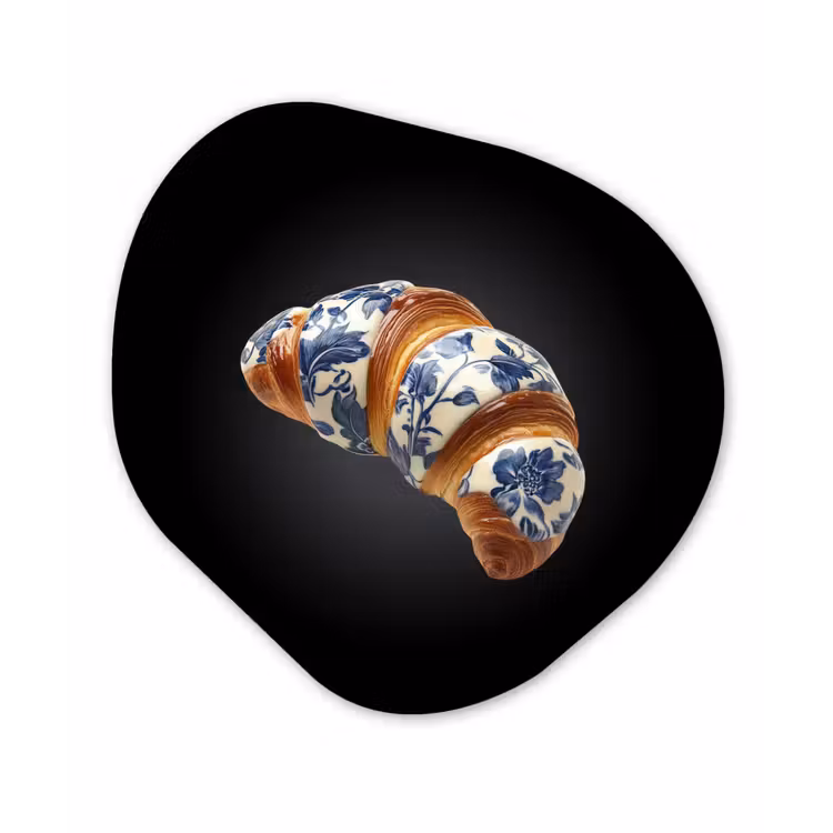 Croissant - Bloemenpatroon - Delftsblauw Wandcirkel Organisch Plexiglas middel -3d