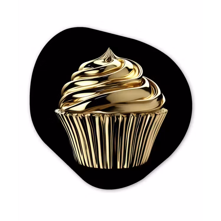 Cupcake - Eten - Goud - Zwart Wandcirkel Organisch Plexiglas middel -3d