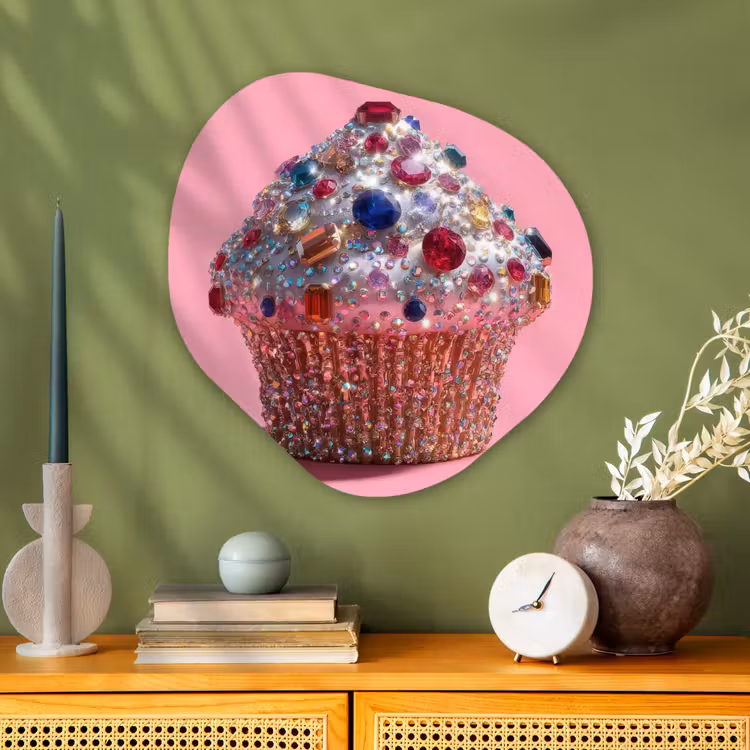 Cupcake - Kleurrijk - Edelstenen Wandcirkel Organisch Plexiglas middel -sfeer2