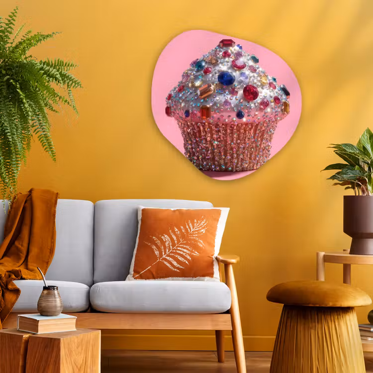 Cupcake - Kleurrijk - Edelstenen Wandcirkel Organisch Plexiglas middel -sfeer4