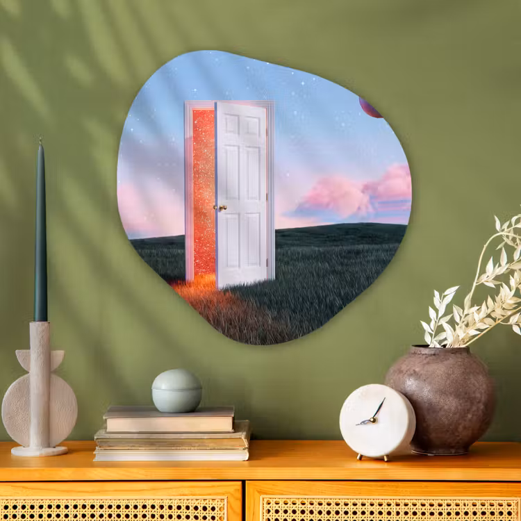 Organisch schilderij glas - Deur - Fantasie - Ruimte - Deur - Fantasie - Ruimte Wandcirkel Organisch Plexiglas middel