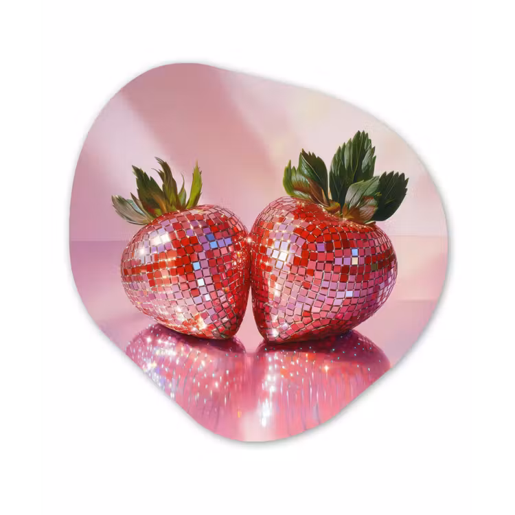 Disco - Fruit - Glitter - Strawberry Wandcirkel Organisch Plexiglas middel -3d