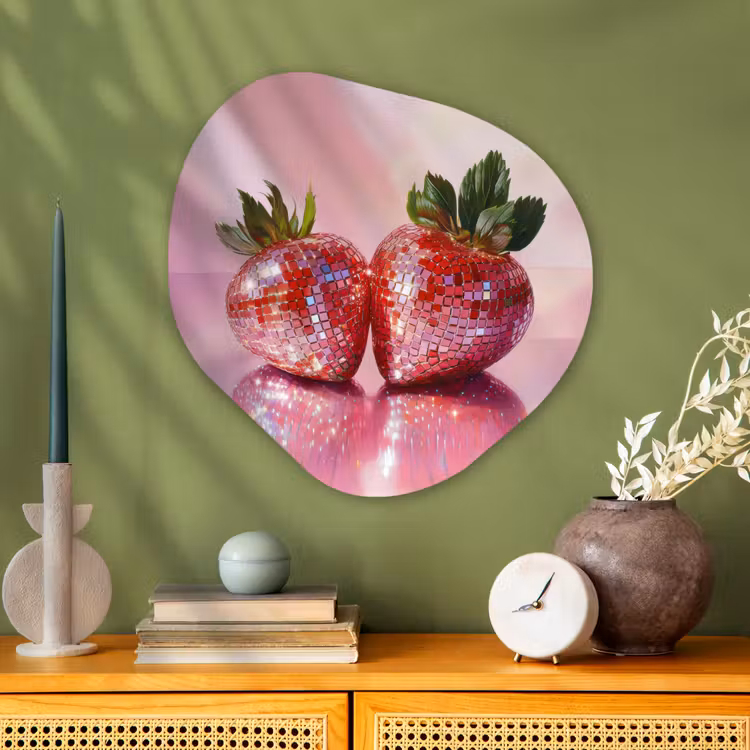 Disco - Fruit - Glitter - Strawberry Wandcirkel Organisch Plexiglas middel -sfeer2