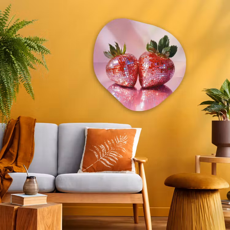 Disco - Fruit - Glitter - Strawberry Wandcirkel Organisch Plexiglas middel -sfeer4