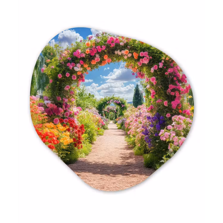 Doorkijk - Bloemen - Kleurrijk - Natuur Wandcirkel Organisch Plexiglas middel -3d