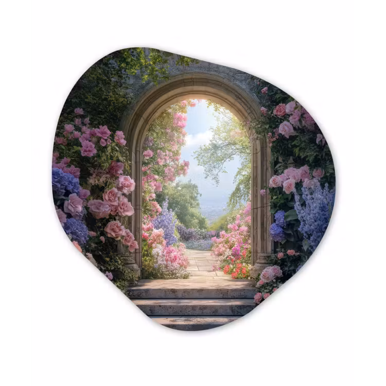 Doorkijk - Rozen - Vintage - Bloemen Wandcirkel Organisch Plexiglas middel -3d